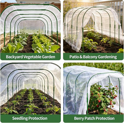 Garden Netting Kit for Raised Bed, 8X20FT Ultra Fine Mesh Netting with 5 Sets Garden Hoops & 15pcs Clips, Reusable Bird Netting for Garden Protection