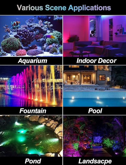 RGB Underwater Pond Lights, Super Bright LED Submersible Fountain Light Colored Landscape Spotlights, Bluetooth APP Control IP68 Waterproof for Fish Aquarium Tank Garden Yard Pool (Set of 12)