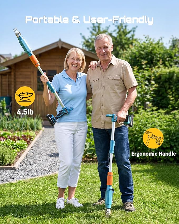 Seesii Electric Stand Up Weed Puller Tool with 2 x 2000mAh Batteries | 20V Battery Powered, Adjustable Handle, 3-Claw Steel Head, Dandelion Remover & Crabgrass Puller for Garden Lawn Yard