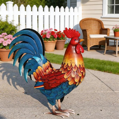 Kircust Metal Rooster Statue 13.4" Weatherproof Garden Decor | Outdoor Garden, Lifelike, Weatherproof Rustproof, Farmhouse Chicken Sculpture, Patio Yard Decor
