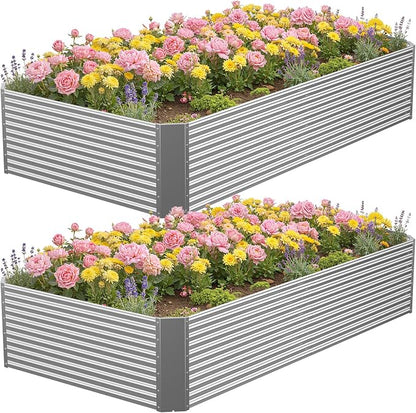 2 Pcs 8 x 4 x 1.4 FT Galvanized Steel Raised Garden Bed – Outdoor Planter Box for Root Vegetables, Herbs & Flowers, Large Metal Garden Beds for Backyards, Terraces and Balconies