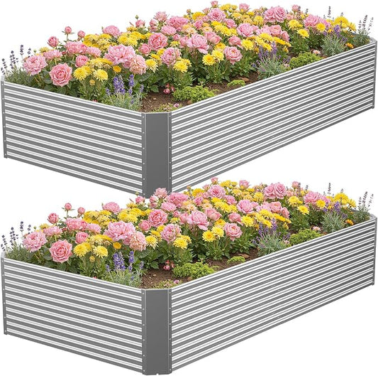 2 Pcs 8 x 4 x 1.4 FT Galvanized Steel Raised Garden Bed – Outdoor Planter Box for Root Vegetables, Herbs & Flowers, Large Metal Garden Beds for Backyards, Terraces and Balconies