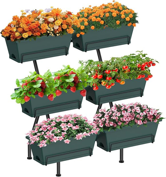 Sunexinlo Vertical Garden Planter Freestanding Raised Bed for Herbs Flowers Vegetables, Indoor Outdoor for Patio Balcony Deck