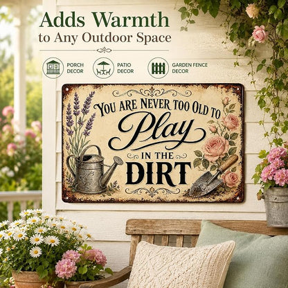 Garden Play Aluminum Metal Sign, Vintage Floral Wall Decor, Rustic Outdoor Plaque, Gift for Patio Greenhouse 8x12 Inch (26035)