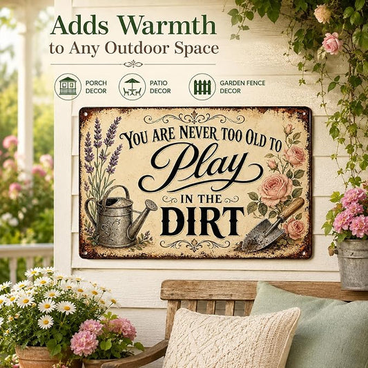 Garden Play Aluminum Metal Sign, Vintage Floral Wall Decor, Rustic Outdoor Plaque, Gift for Patio Greenhouse 8x12 Inch (26035)