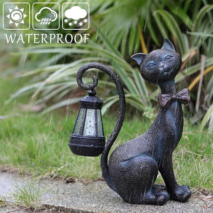 Cat Outdoor Statues with Solar Garden Light:Cat Garden Statues for Outside Fall Decor Clearance,Outdoor Figurine for Yard Art Lawn Ornaments Patio Balcony Home House - Birthday Gifts for mom Grandma