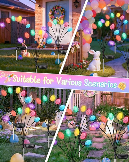 Upgraded 4 Pack Solar Easter Egg Lights Outdoor, Colorful Swaying Firefly Lights with 2 Lighting Modes, Waterproof Solar Pathway Lights for Spring Garden Lawn Yard Patio Porch Easter Decorations