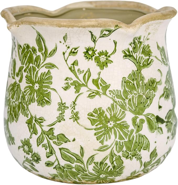Dosayes Rustic Ceramic Planter, 6 Inch Tuscan Vintage Flower Pot with Drainage, Farmhouse Garden Pot for Indoor Plants, Kitchen & Garden Tuscan Decor, Plant Lover Gift (Green)
