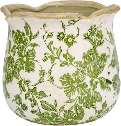 Dosayes Rustic Ceramic Planter, 6 Inch Tuscan Vintage Flower Pot with Drainage, Farmhouse Garden Pot for Indoor Plants, Kitchen & Garden Tuscan Decor, Plant Lover Gift (Green)
