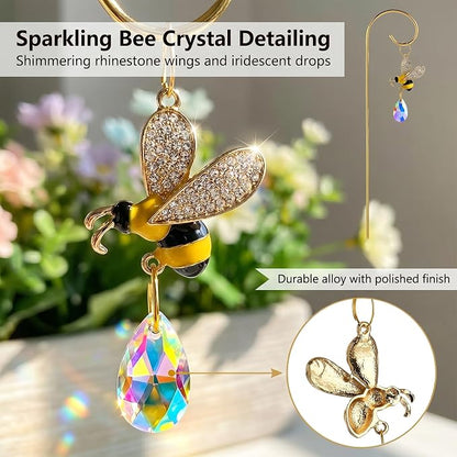 4pcs Bumble Bee Crystal Suncatchers with Small Trellis for Potted Plants | 7.5'' Indoor Plant Accessories,Sun Catchers,Garden Stakes For Houseplant,Bouquet Home Decor,Gift For Gardening Enthusiasts