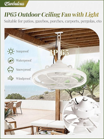 Fanbulous Outdoor Ceiling Fans with Light for Patios, 20" Weatherproof Plug in Ceiling Fan, Gazebo Fan Remote&APP Control, 3CCT Dimmable,Caged Ceiling Fan with Hanging Hook for Porch, Pergola,Canopy