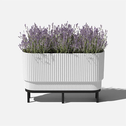 Veradek Demi Series Raised Long Planter for Indoor/Outdoor Use | Made from Plastic & Stone w/Wooden Stand | Modern Patio Décor for Flowers/Shrubs