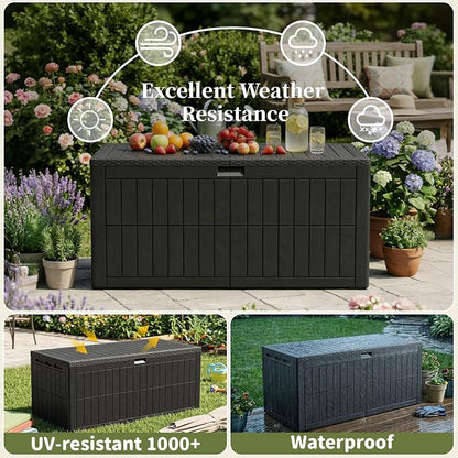 220 Gallon Outdoor Storage Box, Waterproof Lockable Deck Box | Resin Storage Bin for Patio Furniture Cushions, Garden Tools, Pool Supplies Organization, Indoor & Outdoor Use