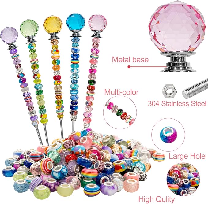 230 Pcs DIY Beaded Garden Stakes Kit with Crystal Stoppers | Garden stakes kit with beads colorful crystal stoppers, DIY fairy wands, garden decor, outdoor crafts
