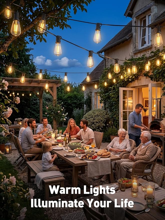 65ft-Solar-String-Lights-Outdoor-Waterproof-Solor-Powered-Patio-Light-Hanging-Outside-Backyard-Camping-Yard-Gazebo-Garden-Pergola-Bistro-Balcony-Cafe-Party-Fence-Lighting-LED with Edison Bulb & Remote
