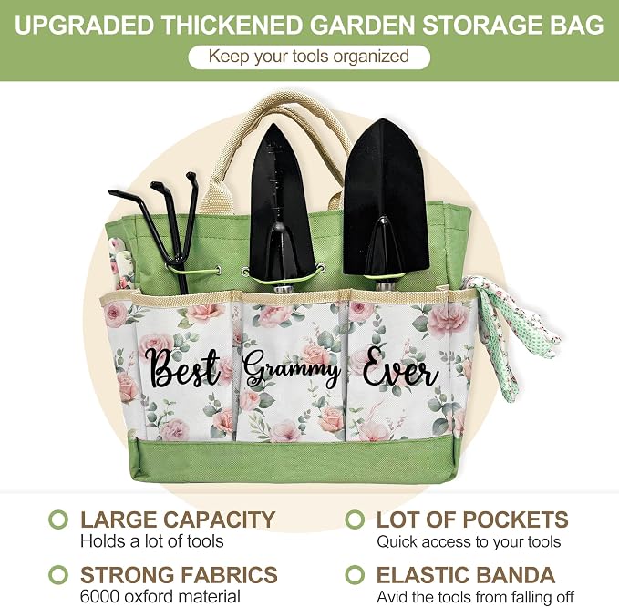 Gifts for Grammy, Mothers Day Gardening Kit Grammy Gifts from Grandkids Floral Gardening Tools and Durable Garden Tools Organizer Tote, Ideal Gardening Gift for Women on Birthday Plant Lover Present