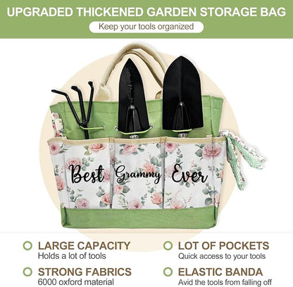 Gifts for Grammy, Mothers Day Gardening Kit Grammy Gifts from Grandkids Floral Gardening Tools and Durable Garden Tools Organizer Tote, Ideal Gardening Gift for Women on Birthday Plant Lover Present