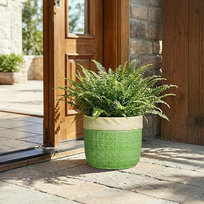 Ceramic Pots for Plants - 9.8 Inch Planter for Indoor Outdoor Plants, Ceramic Planter with Drainage Hole and Plug, Boho Decorative Flower Pot, Home Patio Decor, Plant Lover Gifts, Green