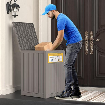 LHBGO Package Delivery Box for Outside, with Delivery Sign 48 Gallon Storage with Lockable Secure, Large Resin Outdoor Package Drop Container