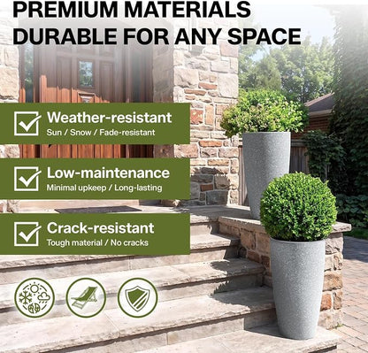 ZMTECH 2 Packs 21 inch Tall Planter, Indoor Outdoor Round Planter for Porch, Large Plant Pot with Drainage Hole for Home Garden Front Door, Modern Decorative Pots for Plants (Light Gray)