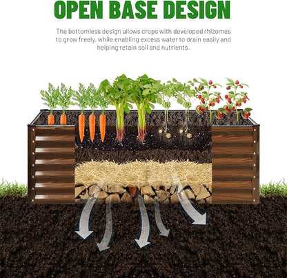 SnugNiture 2-Pack 4x2x2FT Galvanized Raised Garden Bed Kit, Metal Planter Box for Planting Plants Vegetables, Brown
