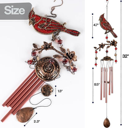 Wind Chimes for Outside, Wind Chimes Outdoor Clearance, Soothing Tones Outdoors, Cardinal Wind Chime, Memorial, Sympathy Gift, Patio, Porch, Home Décor, Modern, Art Décor, Bronze (32" Cardinal)
