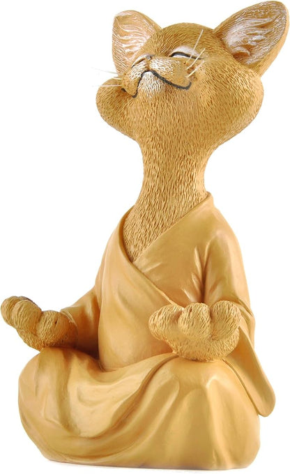 Meditating Happy Cat Statue – Zen Mindfulness Decor for Cat Lovers