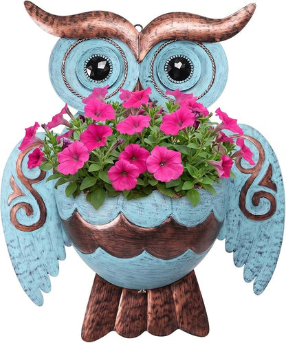 Owl Metal Wall Mount Planter, Hanging Succulent Flower Pot with Drainage | Farmhouse owl metal wall hanging pot garden succulent decorative planters, indoor outdoor hanging wall container