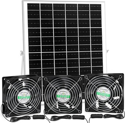 blessny Solar 3 Fan Kit for Intake or Exhaust air, Weatherproofed Solar Powered Fans for Outside Chicken Coops, Greenhouses, Shed, Pet House Air Ventilation