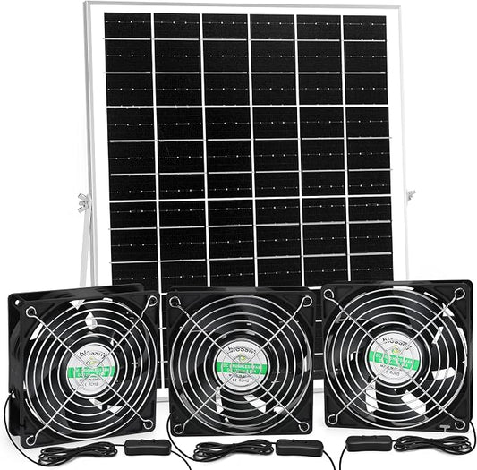 blessny Solar 3 Fan Kit for Intake or Exhaust air, Weatherproofed Solar Powered Fans for Outside Chicken Coops, Greenhouses, Shed, Pet House Air Ventilation