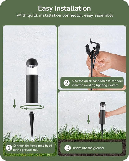 EDISHINE Low Voltage Landscape Lighting, 12V 3W 3000K Warm White, Electric Outdoor Bollard Lights with Connectors, Waterproof LED Pathway Driveway Walkway Lights Wired for Yard Garden