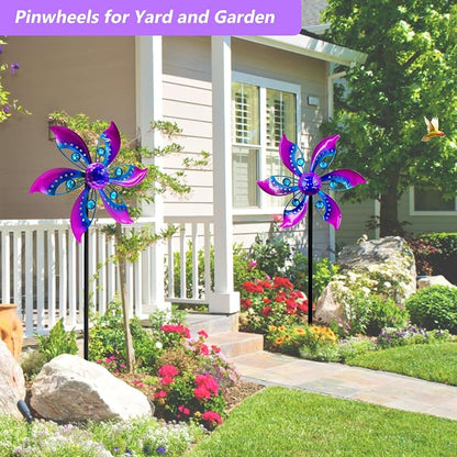 Wind Spinners Outdoor Metal, 10.63" W*37" H Pinwheels for Yard and Garden Decor, Kinetic Wind Sculpture Spinner Yard Art (Purple)