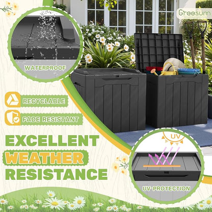 Greesum 31 Gallon Deck Box for Outside, All Weather Outdoor Storage Boxes for Patio Furniture Set, Package Delivery Box,Garden Tools, Gray(Set of 2)