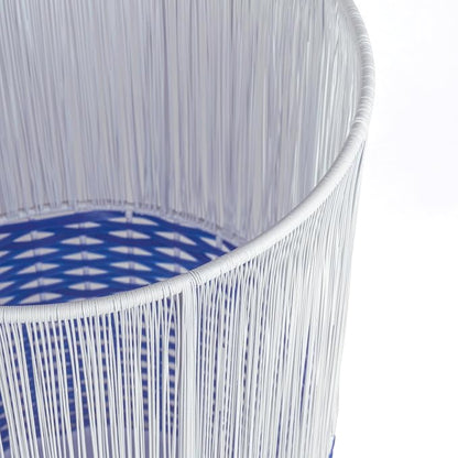 happimess HPM1101A Harper Modern 4.13-Gallon 2-Tone Faux Wicker Cylinder Waste Basket, White/Blue for Home, Bathroom, Living Room, Office, Bedroom, Kitchen