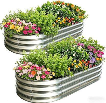 Galvanized Raised Garden Bed Kit, Planter Garden Boxes Outdoor, Oval Large Metal for Vegetables Fruits, Flowers Planter Boxes, Easy Assembly Garden Bed Kit (Silver, 6×3×1FT (2-Pack)