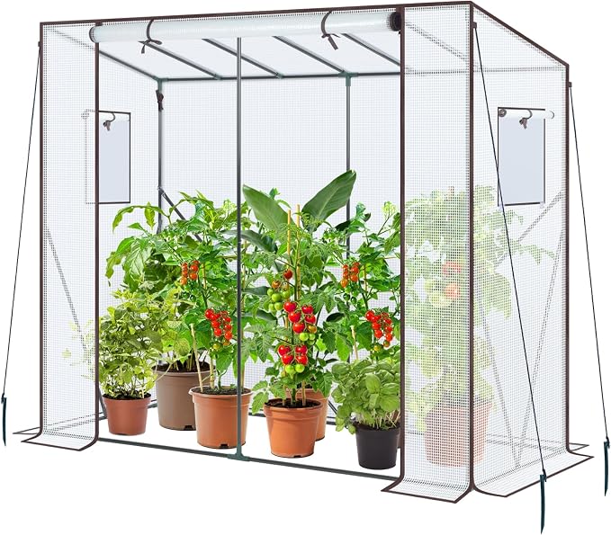 Ohuhu Tomato Greenhouse for Outdoors: Portable Lean to Green House Heavy Duty with Roll-Up Zippered Door, Tall Plastic Greenhouses for Outside Plants Growing Shed Tent for Backyard, 6.6x2.5x5.6 FT