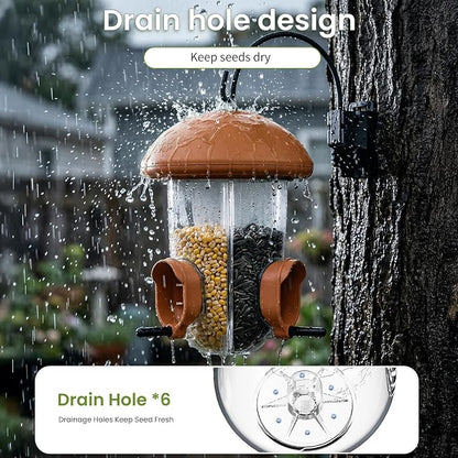 LONA Bird Feeders for Outdoors Hanging – 3 Separate Compartments, 3 Feeding Ports, Weatherproof Dome & 3 Ways to Hang, Large Capacity for Cardinals/Finches (Brown，Plus