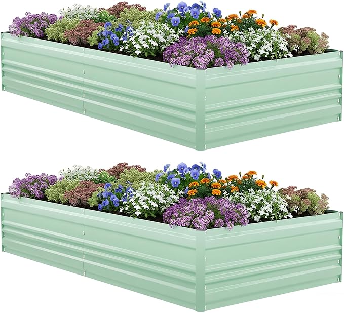 WORKPRO 2PK 7.5x4x1ft Outdoor Galvanized Raised Garden Bed, Rust-Resistant Planter Raised Beds for Vegetable, Flowers, Herbs, Light Green