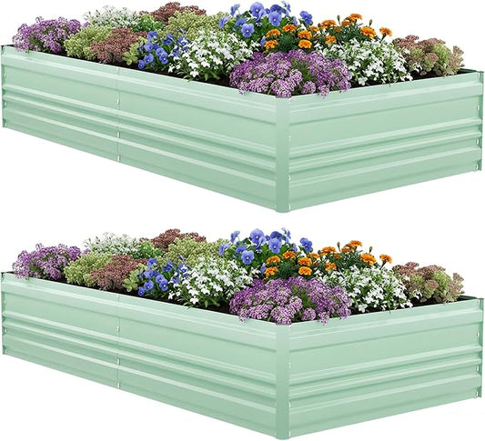 WORKPRO 2PK 7.5x4x1ft Outdoor Galvanized Raised Garden Bed, Rust-Resistant Planter Raised Beds for Vegetable, Flowers, Herbs, Light Green
