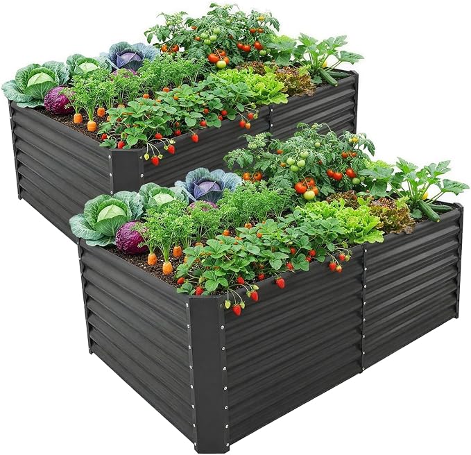 Land Guard 2 Pack 6×3×2 ft Galvanized Metal Raised Garden Bed, 2FT Deep Root Elevated Planter Box Steel Large Vegetable Flower Bed Kit, Gray