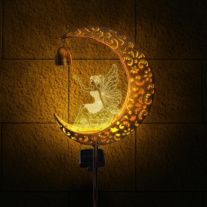 Solar Fairy Moon Figurine Light, Waterproof Garden Stakes Decor Outdoor Yard Decorations for Lawn, Patio,Yard, Pathway,Housewarming Ornament Gifts Ideas for Gardening Mom Grandma