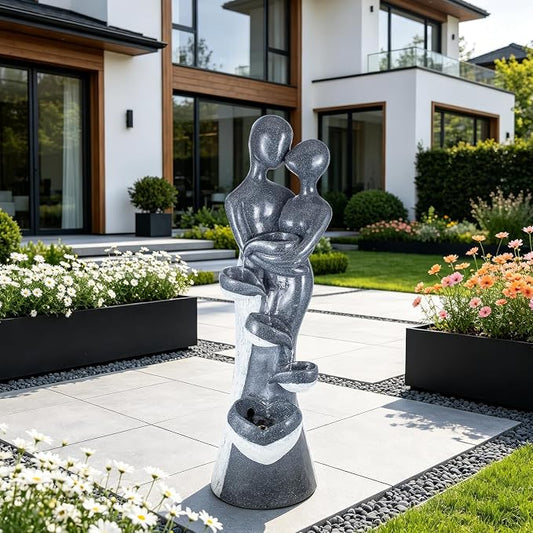 39.8" H Resin Water Fountain, Floor-Standing Waterfall Fountain with LED | Romantic Couple Embrace Garden Water Feature for Patio Backyard Deck Home Decor, Weather Resistant, Indoor & Outdoor Use