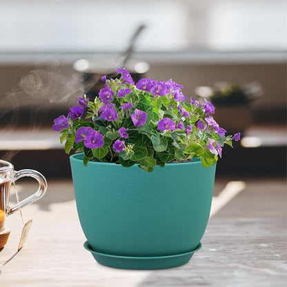 Meowell Plant Pots 12 inch, Plastic Planters with Drainage Holes and Saucers, Large Flower Pots for Indoor Outdoor Plants, Modern Decorative Pots for Garden House Plants, Blue Green