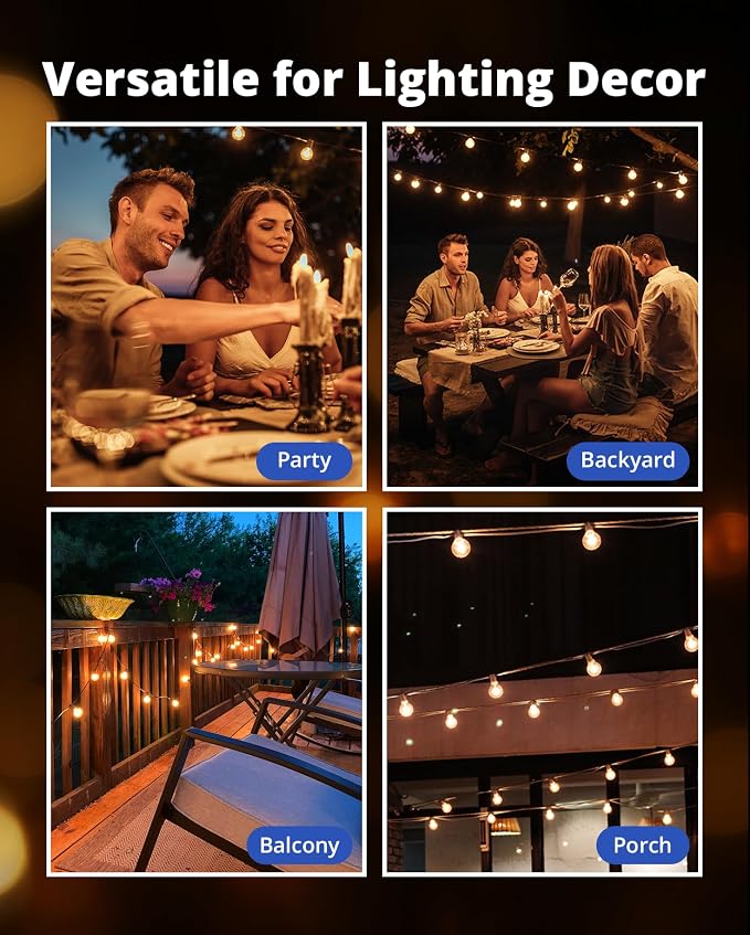 VIPAR Patio Lights, 50FT 27 G40 Bulbs Outdoor String Lights Waterproof for outside, Shatterproof Vintage Connectable LED Outdoor Lights for Patio, Backyard, Porch, Garden, Deck, Bistro, 2700K Dimmable