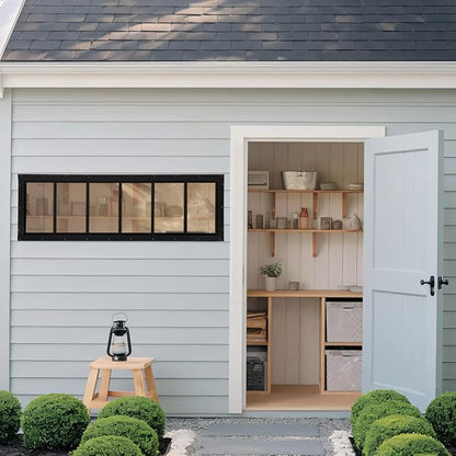 Shed Windows 2 Pack, Fixed Transom Windows 10" x 35" Black | Small Chicken Coop Windows with Tempered Glass for Shed, Barns, Playhouse, Household, Garage