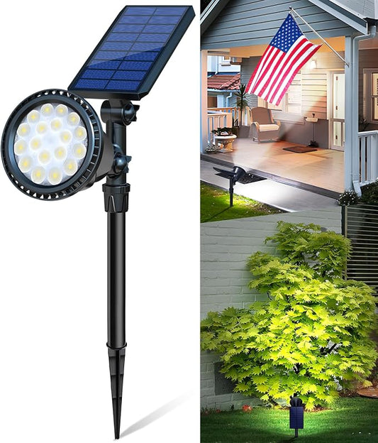 Solar Spot Lights Outdoor, Upgraded 18 LED Flag Pole Lights Solar Powered, Waterproof Landscape Spotlight for Outside Sign, Statue, Palm Tree, Yard, Garden, House Uplighting, Cool White