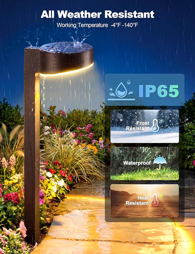 VOLISUN Solar Pathway Lights Outdoor, 12 Pack Solar Powered Garden Lights Waterproof, Decor Landscape Lighting for Yard, Lawn, Walkway, Driveway, Brown