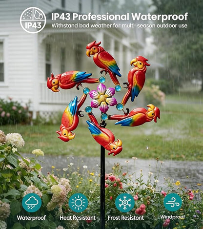 44" Parrot Garden Wind Spinners - Metal Outdoor Stakes Kinetic Wind Spinner Windmills Decor, Wind Sculpture Yard Art Decorations for Patio, Lawn & Garden