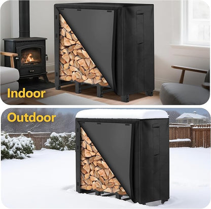 Amagabeli 4ft Firewood Log Rack with Cover Outdoor Heavy Duty Firewood Rack With Weather Resistant 600D Oxford Fabric Cover Indoor Outdoor Wood Racks for Fire Wood Holder