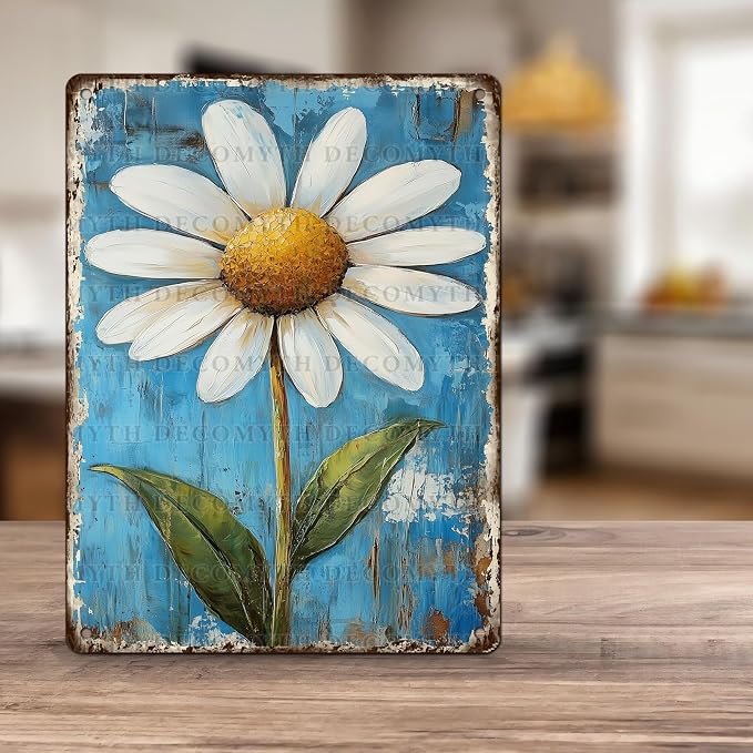 Vintage Daisy Flower Tin Sign Retro Garden Metal Poster Funny Wall Art Cafe Office Home Bar Plub Club Shop Toilet Indoor Man Cave Farmhouse Accessories Bathroom Farm Garden Plaque 12 * 16inch